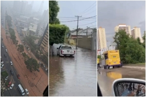 Domingo termina com chuva intensa e ruas alagadas em Cuiab&aacute;